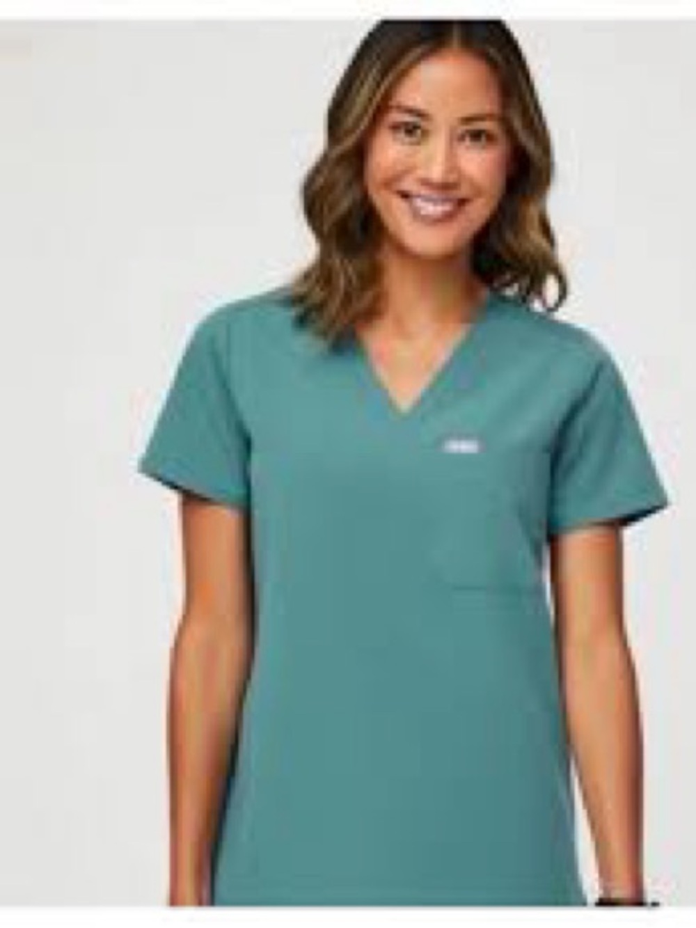 Figs Women's Teal V-Neck Short Sleeve Scrub Top